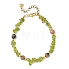 2Pcs 2 Styles Natural Aquamarine & Green Rutilated Quartz & Apatite & Peridot Round and Chip Beaded Bracelet Sets with 304 Stainless Steel End Chains BJEW-JB14339-4