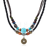 Adjustable Coin Alloy & Synthetic Turquoise & Wood Beaded Pendant Necklaces FS-WG4430E-01-3