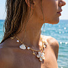 Summer Beach Alloy & Faux Pearl & Natural Cowrie Cluster Flower Pendant Necklaces for Women WG22E51-01-2