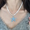 Bohemian Resin Starfish Pendant Double Strands White Imitation Leather Cord Necklaces for Beach FS-WG78CDF-02-2