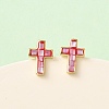 Brass Enamel Cross Stud Earrings EJEW-I322-03G-2