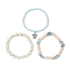 3Pcs 3 Styles Dyed Natural Howlite & Petrified Wood & Larimar & Synthetic Turquoise Stretch Bead Bracelet Sets BJEW-JB14430-4