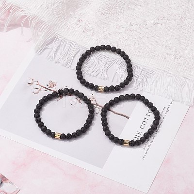 Natural Lava Rock Round Beads Essential Oil Anxiety Aromatherapy Stretch Bracelets BJEW-JB07042-1