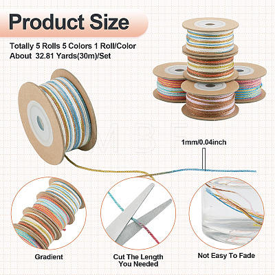 5 Rolls 5 Colors Segment Dyed Macrame Cotton Cord OCOR-TA0004-05B-1