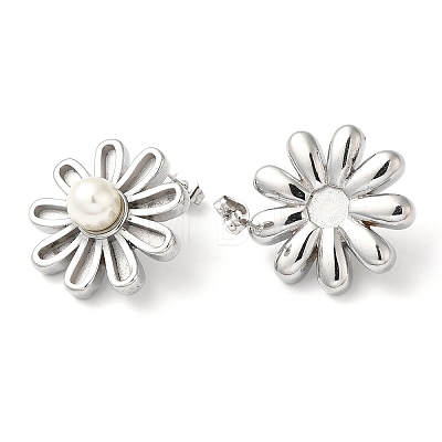 Plastic Pearl Beaded Flower Stud Earrings EJEW-K244-20P-1