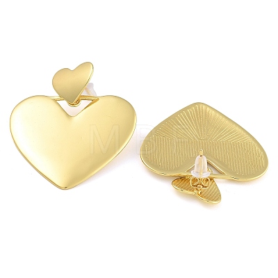 Brass Heart Stud Earrings EJEW-K293-13G-1