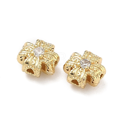 Brass Clear Cubic Zirconia Beads KK-D228-14G-1