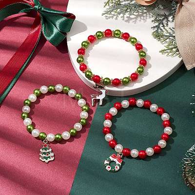 ABS Plastic Imitation Pearl  Stretch Bracelets BJEW-JB10941-1