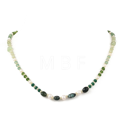 Mixed Gemstone & Natural Freshwater Pearl Beaded Necklaces NJEW-JN06468-02-1