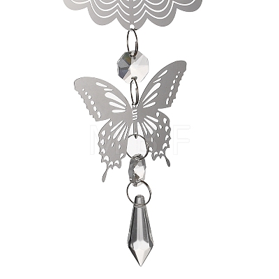 Butterfly 201 Stainless Steel 3D Wind Spinner with Glass Pendant HJEW-E011-01P-02-1