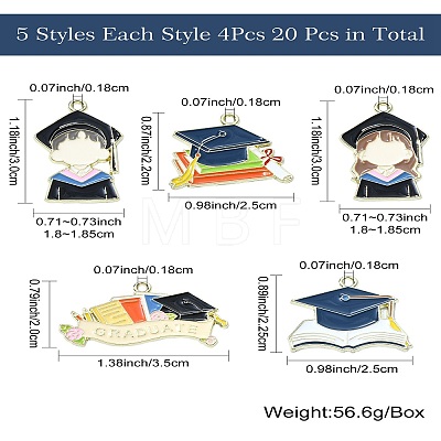 20Pcs 5 Styles Graduation Season Golden Plated Alloy Enamel Pendants ENAM-CJ0006-14-1