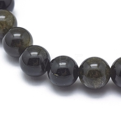 Natural Golden Sheen Obsidian Bead Stretch Bracelets X-BJEW-K212-B-020-1