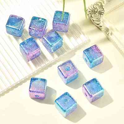 10Pcs Gradient Color & UV Plating Transparent Acrylic Beads OACR-YW0002-25C-1