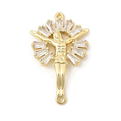 Brass Pave Cubic Zirconia Religion Jexus Crucifix Cross Links Connector Charms KK-H267-100G-02-1