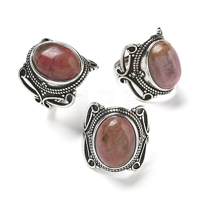 Natural Rhodonite Adjustable Rings RJEW-I108-02AS-13-1