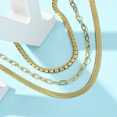 304 Stainless Steel Herringbone & Cable & Half Round Link Chain Bracelets BJEW-U019-04G-03-1