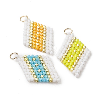 7Pcs Beaded Rhombus Charms PALLOY-MZ01277-1