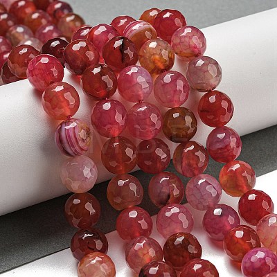 Faceted Natural Dragon Veins Agate Beads Strands G-F447-12mm-P08-1