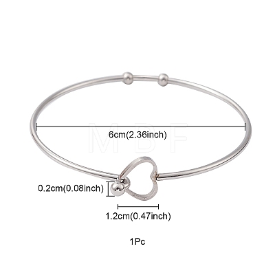 Stainless Steel Hollow Out Heart Bangle BJEW-YW0001-08P-1