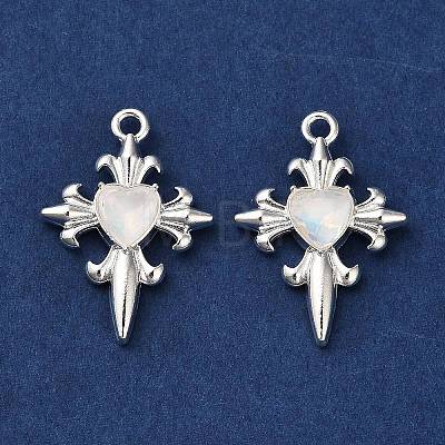 Rack Plating Alloy Rhinestones Pendants PALLOY-D028-06C-S-RS-1