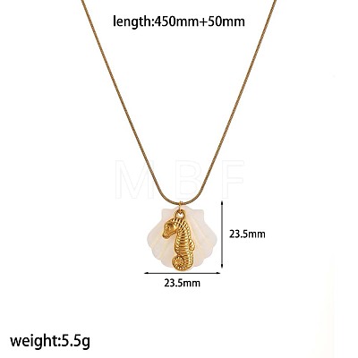 Summer Beach 304 Stainless Steel & Carved Natural Shell Pendant Necklaces for Women WG88CDD-01-1