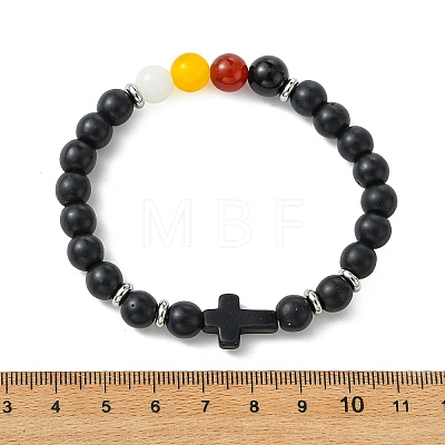 Synthetic Turquoise & Natural Carnelian & Obsidian & Dyed Malaysia Jade Beaded Stretch Bracelets for Women BJEW-JB14051-01-1