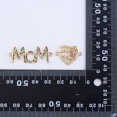 5Pcs 5 Styles Mother's Day Brass Micro Pave Colorful Cubic Zirconia Connector Charms ZIRC-SZ0004-58-1