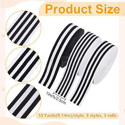 30 Yards 3 Styles Strip Pattern Polyester Ribbons SRIB-PH0001-92-1