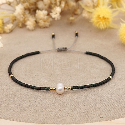 Glass Imitation Pearl & Seed Braided Bead Bracelets WO2637-02-1