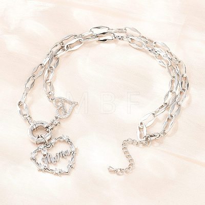 Mother's Day Brass Pave Clear Cubic Zirconia Mama Heart Pendant Necklaces NJEW-A071-04P-1