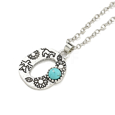 Letter A~Z Antique Silver Plated Alloy with Synthetic Turquoise Pendant Necklaces NJEW-G080-01O-1