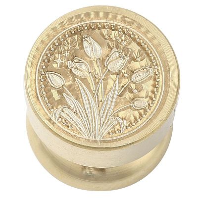 Golden Tone Round Wax Seal Brass Stamp Heads AJEW-M040-01G-F-1