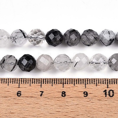 Natural Black Rutilated Quartz Bead Strands G-S345-8mm-30-1