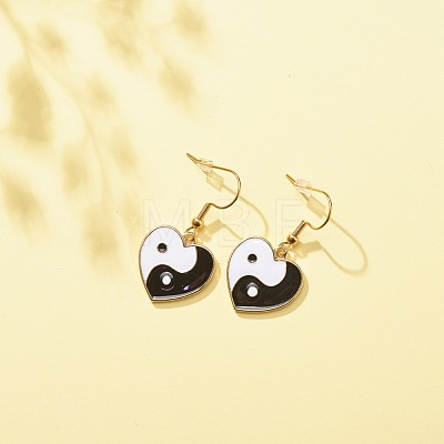 Heart with Tai Ji Alloy Enamel Dangle Earrings EJEW-JE04979-1