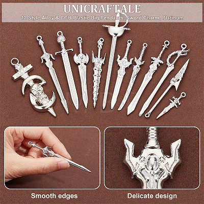 24Pcs 12 Style Alloy & CCB Plastic Big Pendants FIND-UN0002-86-1