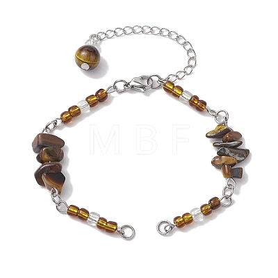 Natural Tiger Eye Chips & Handmade Seed Beads Bracelet Making AJEW-MZ00001-02-1