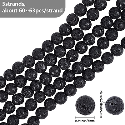 5 Strands Natural Lava Rock Round Beads Strands G-LT0001-02C-02-1