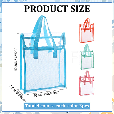 12Pcs 4 Colors Transparent Plastic Packing Bags with Handles and Snap Buttons ABAG-PH0001-87-1