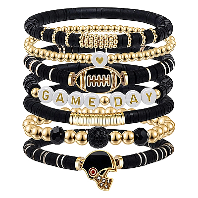 8Pcs 1Bag Rugby Polymer Clay Heishi & CCB Plastic Beaded Stretch Bracelets Set BJEW-PA0001-12E-1