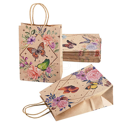 15Pcs 3 Styles Flower Butterfly Pattern Kraft Paper Bags CARB-TA0001-17-1