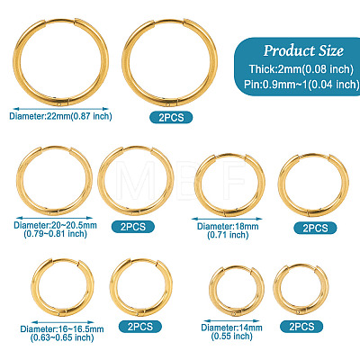  10Pcs 5 Size 316L Surgical Stainless Steel Huggie Hoop Earrings for Girl Women EJEW-TA0001-10-1