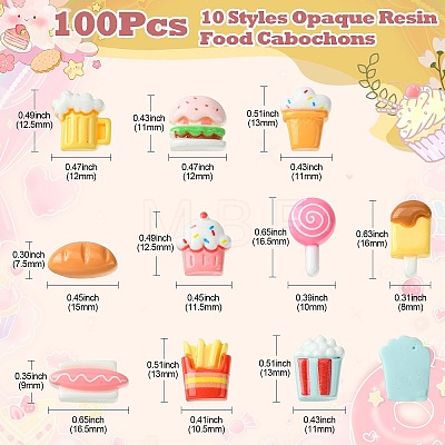 100Pcs 10 Styles Opaque Resin Imitation Food Cabochons RESI-CJ0003-64-1