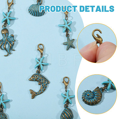 27Pcs 9 Styles Ocean Theme Alloy Pendant Decorations HJEW-CA00098-1