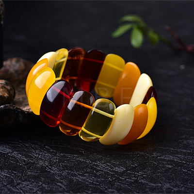 Rectangle Natural Amber Stretch Bracelets for Women FIND-PW0021-03-1