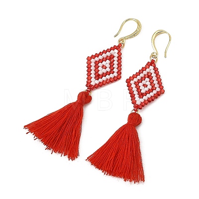 Glass Seed Beads & Brass Dangle Earrings for Women EJEW-MZ00800-02-1
