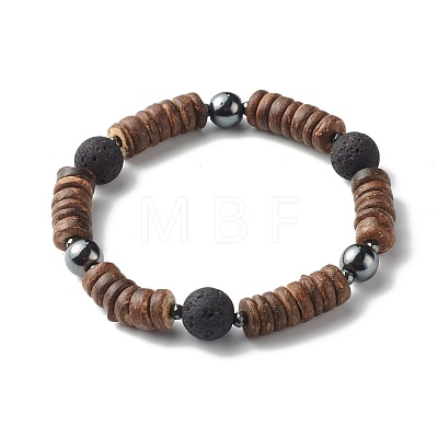 Natural Coconut Rondelle Beads Stretch Bracelets Set for Men Women BJEW-JB06771-1