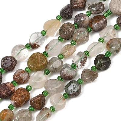Natural Green Lodolite Quartz/Garden Quartz/Green Phantom Quartz Beads Strands GG-CBA3A44-C05-02-1