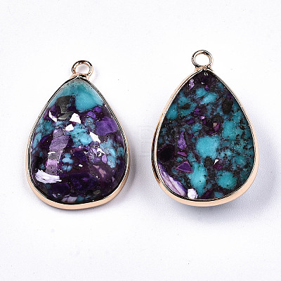 Teardrop Assembled Synthetic Turquoise and Natural Regalite/Imperial Jasper Pendants X-G-N330-20A-1