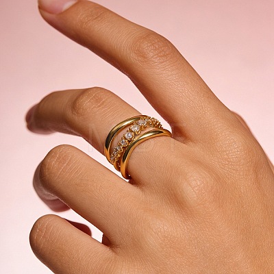 Brass Micro Pave Clear Cubic Zirconia Finger Rings RJEW-D349-02D-G-1