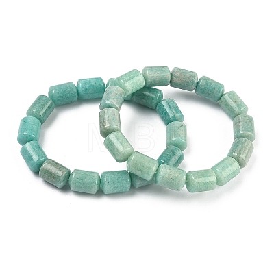Column Natural Amazonite Beads Stretch Bracelets for Women Men BJEW-A148-01A-17-1